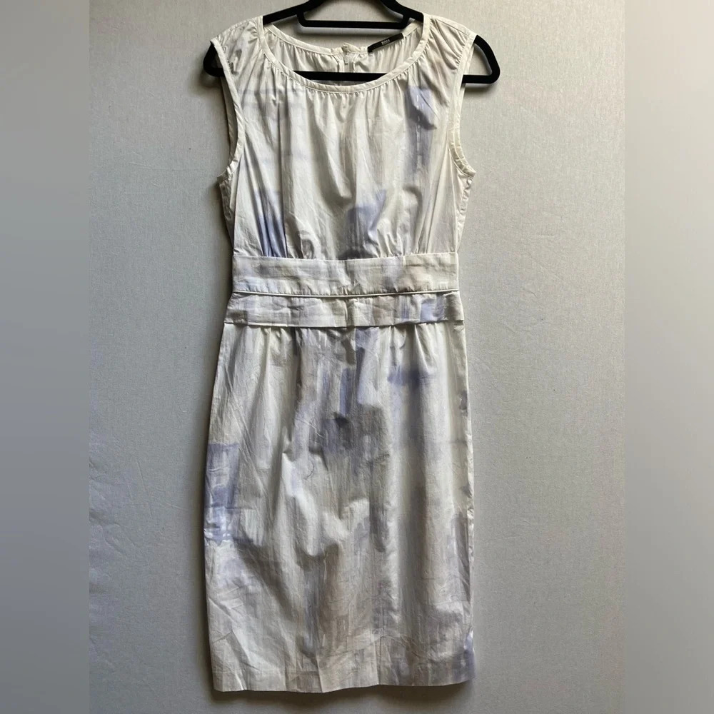 Hugo Boss Sleeveless Cotton Abstract Print Belted Midi Dress Sz 8